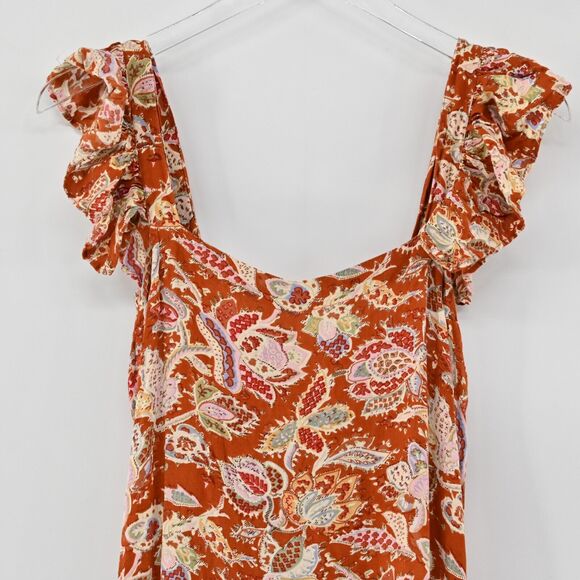 HOUSE OF HARLOW Dress‎ Womens Sz M Rust Floral Print Flutter Sleeve Midi Paisley - Picture 3 of 13